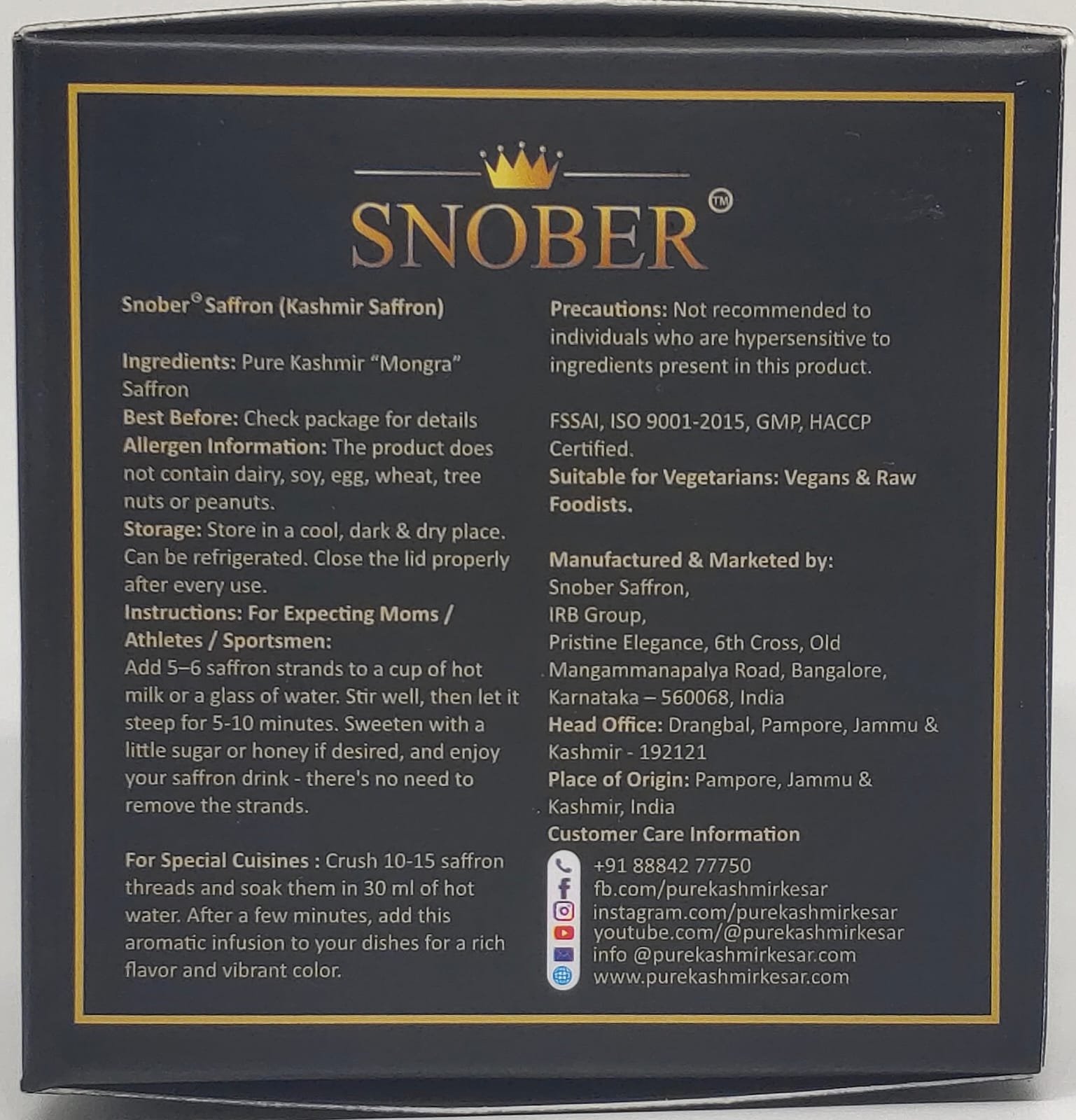 Snober Saffron - Lab Certified - Pure Kashmir Kesar - Grade 1 - 5g (Best Seller) - Image 5