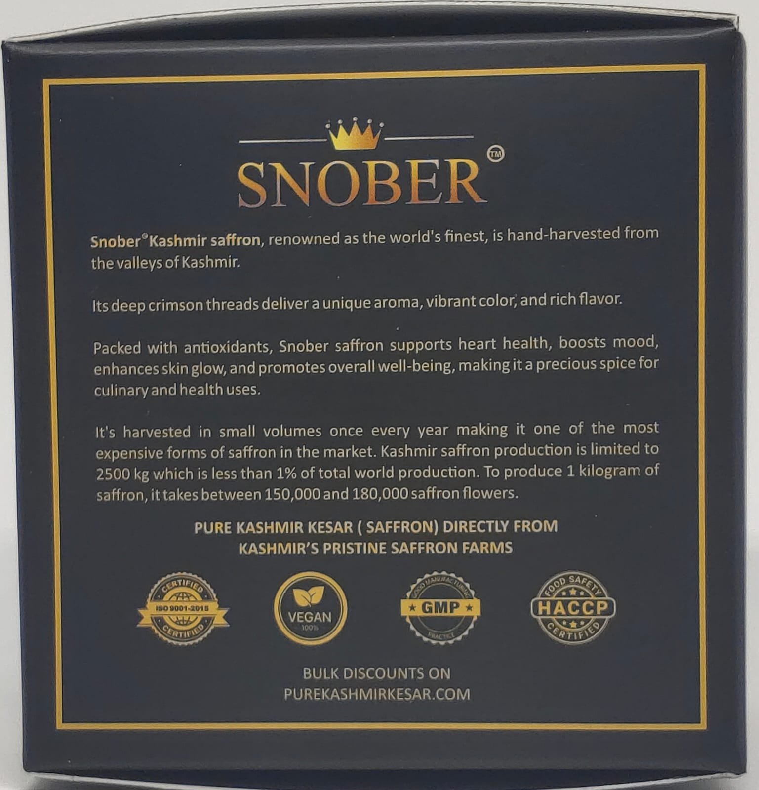 Snober Saffron - Lab Certified - Pure Kashmir Kesar - Grade 1 - 5g (Best Seller) - Image 4